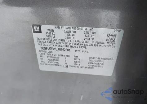 2010 Chevrolet Equinox Ltz из США, поврежденный, VIN 2CNFLGEW8A6362881